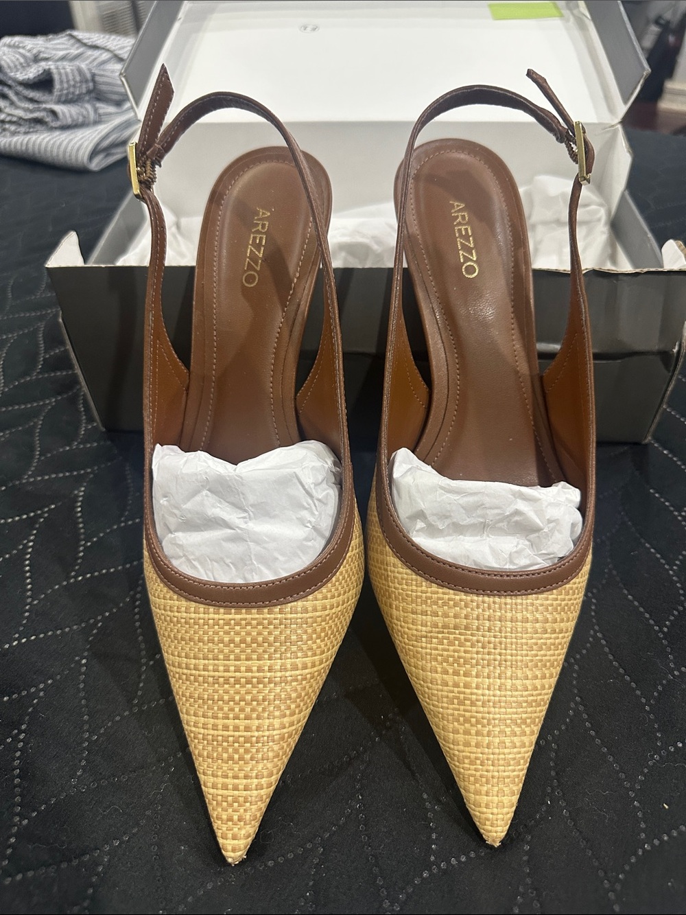 Brown & Natural Slingback Pointed-Toe Pumps